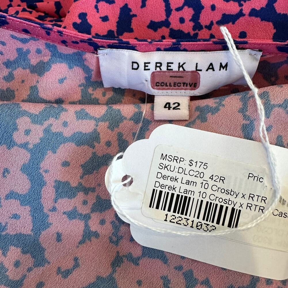 Derek Lam Pink Blue Floral Midi Dress MEDIUM Fit Flare Lightweight Designer $175 - Picture 12 of 12